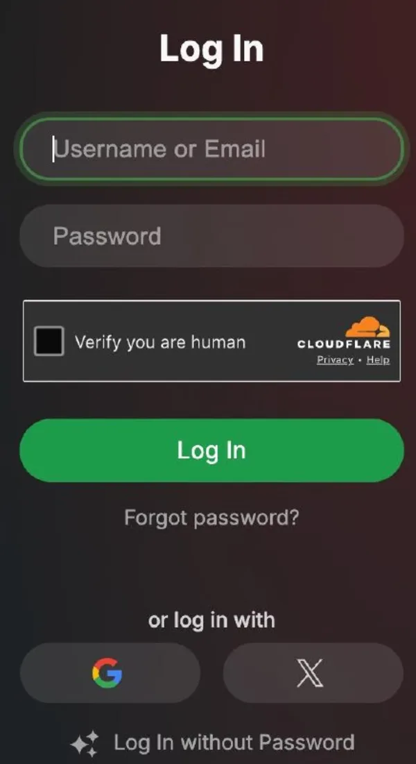 Stripchat login page showing username and password fields