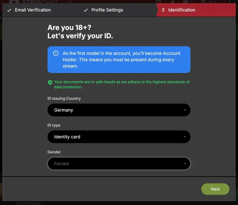 Stripchat model identity verification document upload requirements