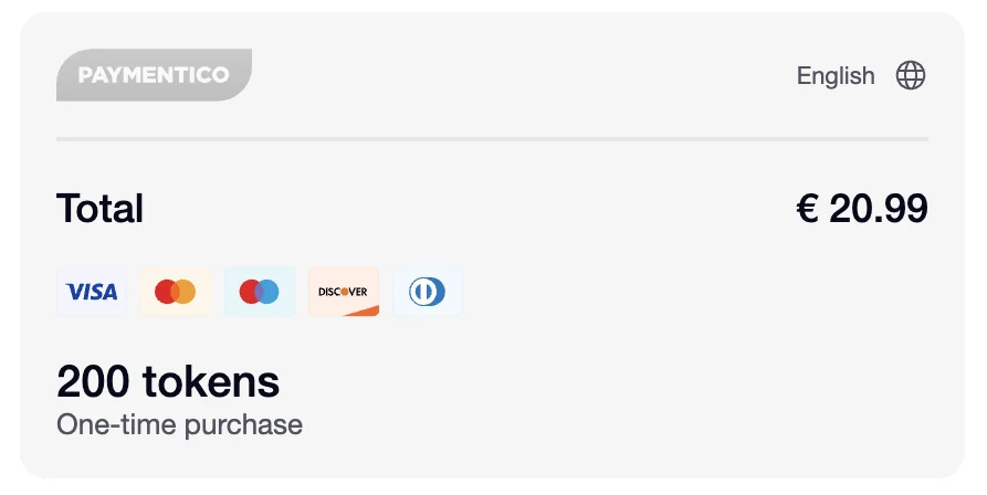 xHamsterLive card payment step on 29 September 2026: Paymentico logo, Total €20.99, Visa, Mastercard, Maestro, Discover and Diners Club logos, 200 tokens, One-time purchase